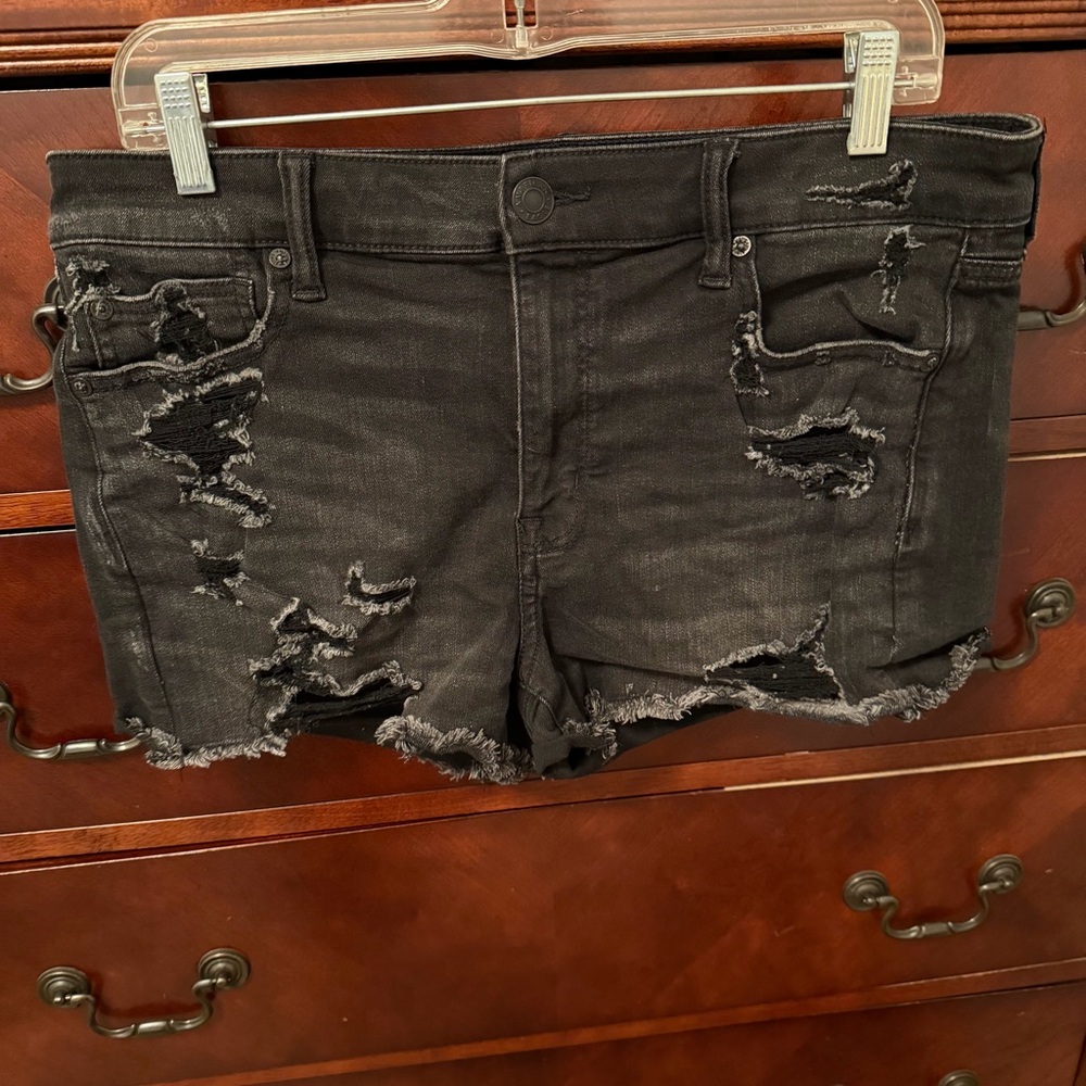 American Eagle Outfitters Black Distressed Jean Shorts